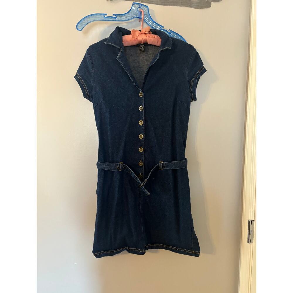 Vintage G.A.S. CO. Dark Denim Wash Button Up Mini Short Sleeve Dress fits small